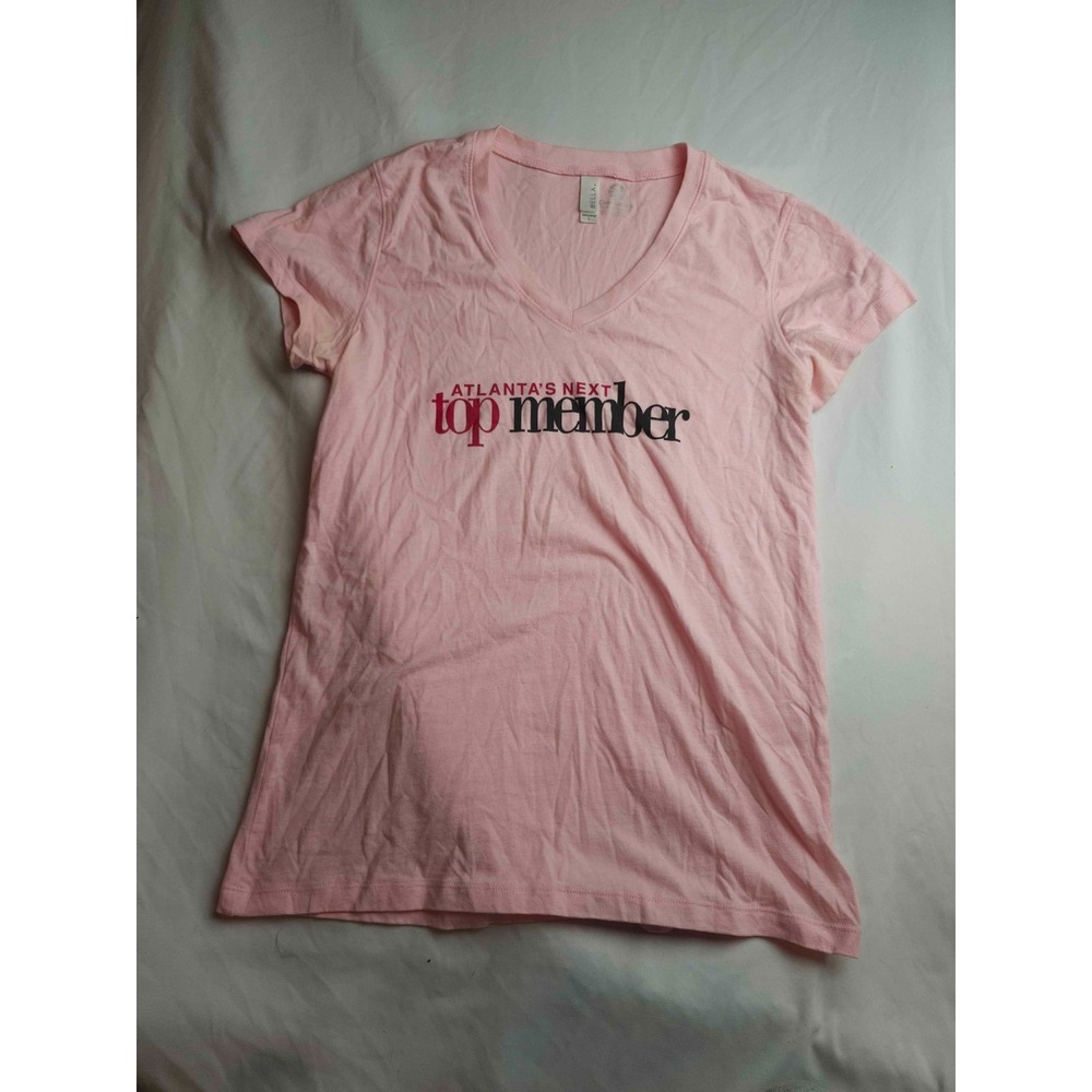 Atlanta Next Top Member Shirt Womens Large Pink Y2K V-Neck Short Sleeve Bella